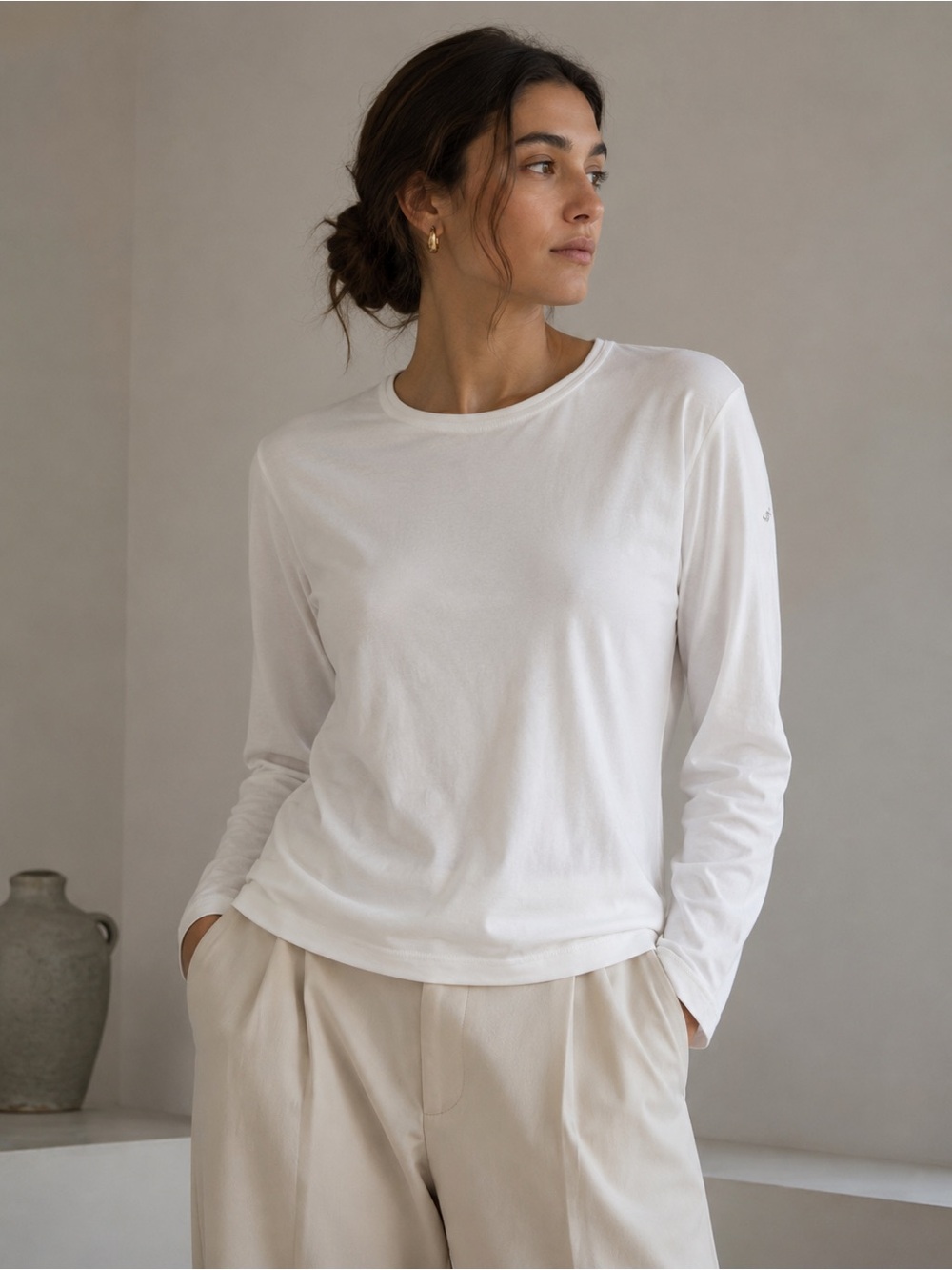 Saint James Cotton White Long Sleeve Top M/L Capsule Minimal Quiet Luxury